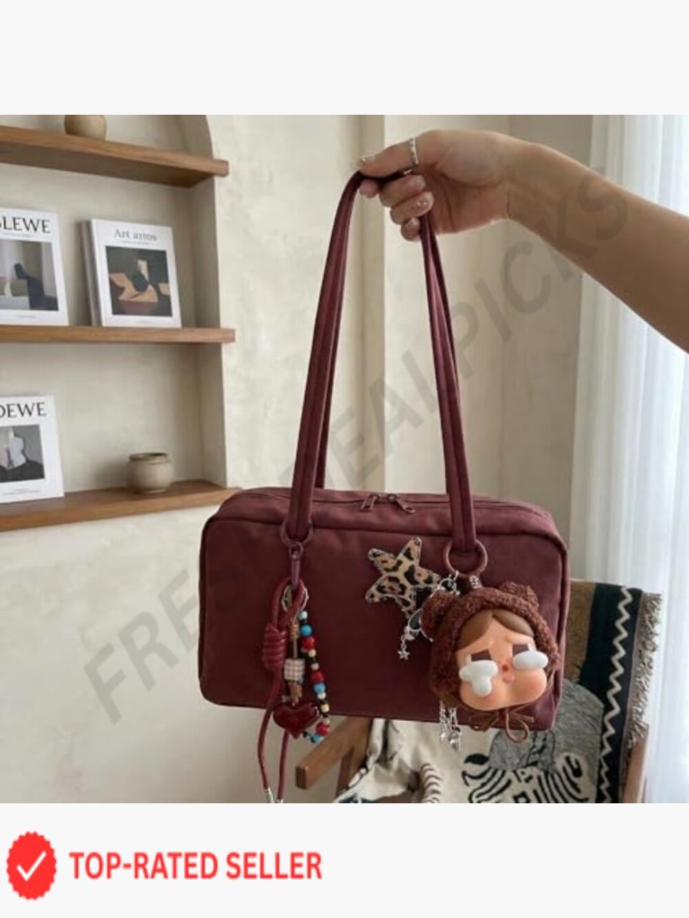 Slouchy Lightweight Bowler Bag East-West Design With Charm Loop Everyday Outings - Picture 3 of 7